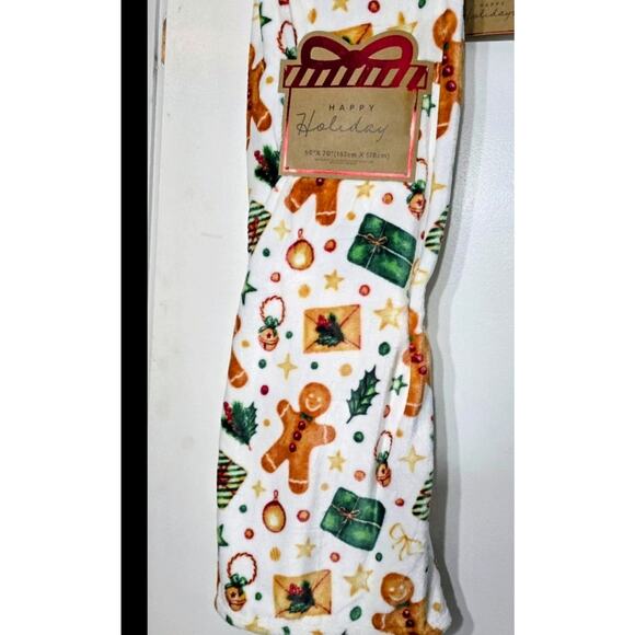 Happy Holiday Christmas Gingerbread Man, Presents, Bell Throw 50x70 NWT - Picture 1 of 4